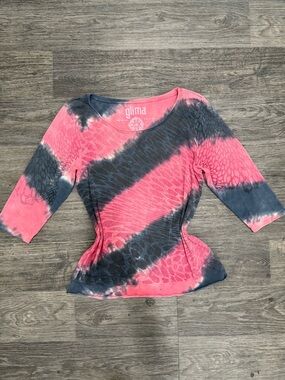 Glima Pink & Gray Tie-Dye Scoop Neck Long Sleeve Top